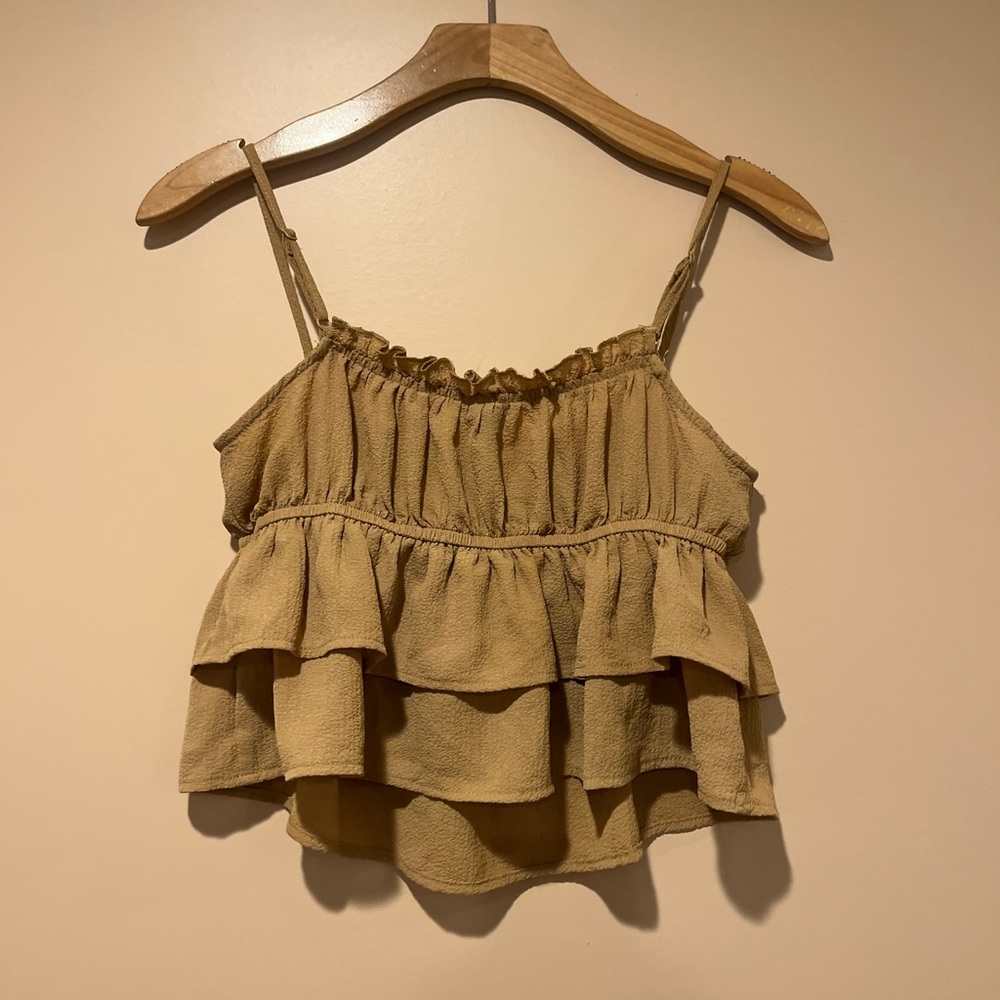 Women's Tan Ruffle Top - Picture 2 of 2
